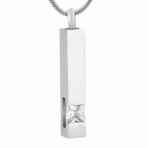 Silver Column Clear Stone Memorial Pendant Cremation Jewellery