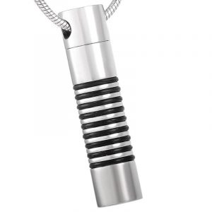 Silver Stripe Cylinder Memorial Pendant For Cremation Ashes