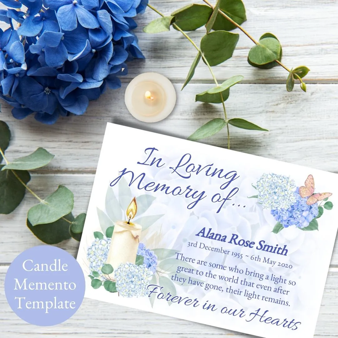 Hydrangea Candle Funeral Memento Template - Sending Hugs