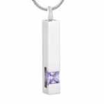 Silver Column Purple Stone Memorial Pendant