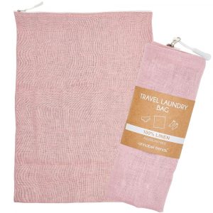 Rose Pink Linen Laundry Bag