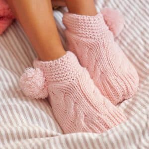 Soft Pink Slouchy Slippers On Feet