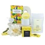Sending Sunshine Gift Box with candle, bath soak, thoughtful cards, crossword book and acrylic heart ornament