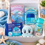 Sea life activity hamper for children aged 4–8 presented in a white gift box
