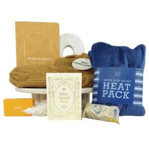 Men's Mini Gift Box with heat pillow, chocolate, shower steamer, slippers and puzzle book