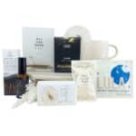 Rest Well and Recuperate Gift Hamper with organic tea, mug, relaxation book, self-warming eye mask, body mist, soap and chocolate treat