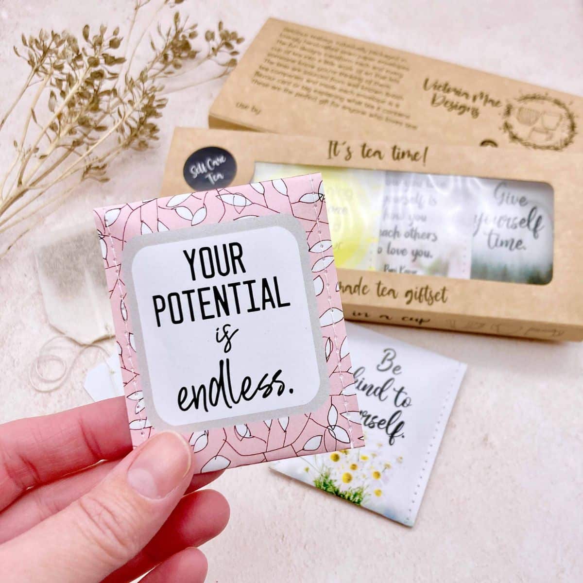 A Hug In A Cup Self-Care Teabags Content Example