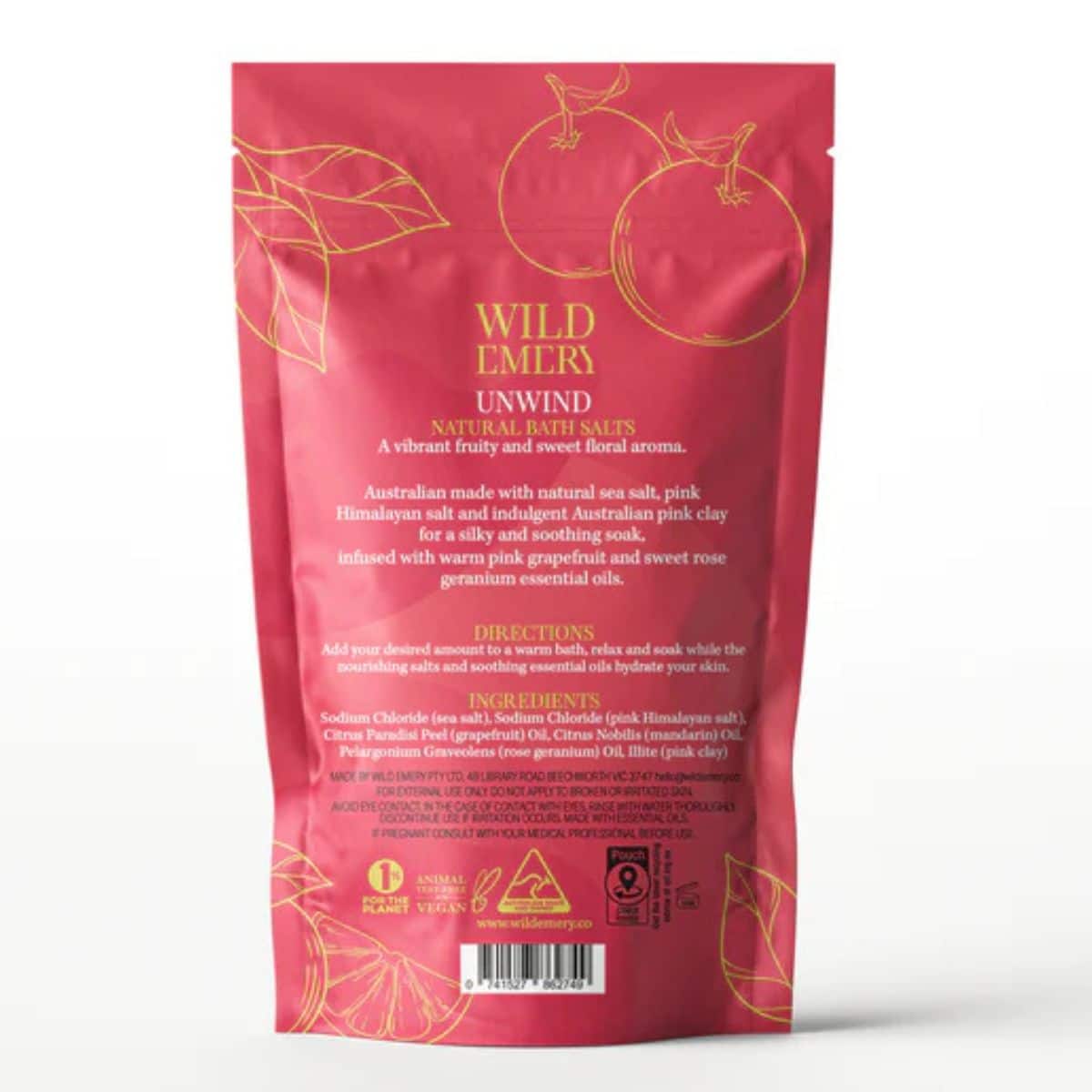 Unwind Natural Bath Salts Packaging Back