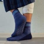 Men's Navy Comfy Lounge Socks Being Worn