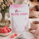 Boob Joobs Breastfeeding Gummy Mix with mother feeding her baby