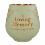 In Loving Memory Votive Candle Holder in sage green with copper interior and memorial wording – sympathy keepsake gift Australia