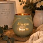 In Our Hearts Votive Candle Holder Lit With Candle