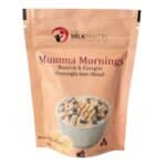 Mumma Mornings Apple & Cinnamon Overnight Oats – healthy single-serve overnight oats for pregnancy and breastfeeding, made with organic oats, banana, choc chips, chia, flaxseed and brewer's yeast.