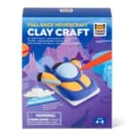 Child-friendly Pull Back Hovercraft Clay Craft Kit with colourful air-dry clay, pull-back racing vehicle base and DIY modelling accessories for children aged 4–8 years.