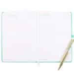 wellness journal open with aventurine pen