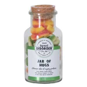 A Jar Of Hugs glass jar filled with colourful sour gummy fruit rings 160g thinking of you gift