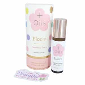 Bloom Tween Essential Oil Blend Roller for girls aged 8+ with rose quartz rollerball
