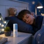 Kids Monster Mist bedtime spray beside child's bed for nighttime routine