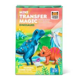 Dinosaur Mini Transfer Magic set with three rub-on transfer sheets, illustrated prehistoric scene and mini rubbing pencil