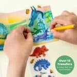 Compact Dinosaur Mini Transfer Magic activity with colourful rub-on transfers and an illustrated prehistoric scene for children aged 3–6.