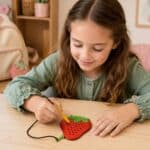 Girl Using the Strawberry Magnetic Pad Keyring Sensory Toy