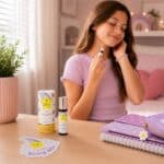 Tween using I Am Amazing Essential Oil Roller as part of a positive self-care routine