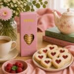 Jam Hearts raspberry biscuits served with tea for afternoon tea