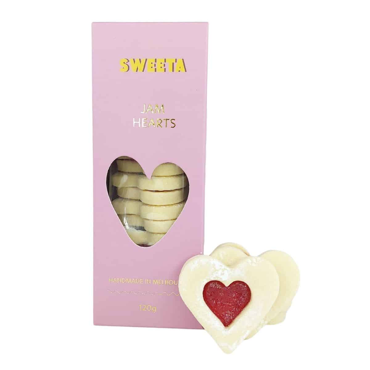 Jam Hearts Biscuits 120g heart-shaped biscuits with raspberry jam filling