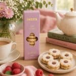 Jam Kisses raspberry biscuits served with tea for afternoon tea