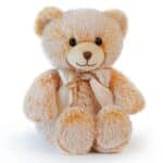 Theo Cuddlington Bear Hug Mate 25 cm weighted teddy bear with soft honey and white fur and a beige bow for babies and children