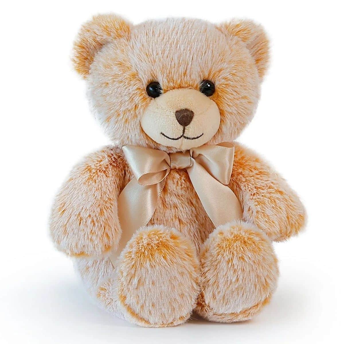 Theo Cuddlington Bear Hug Mate 25 cm weighted teddy bear with soft honey and white fur and a beige bow for babies and children