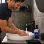 Men’s Birch & Cedar Hand and Body Wash Being Used as a Hand Wash
