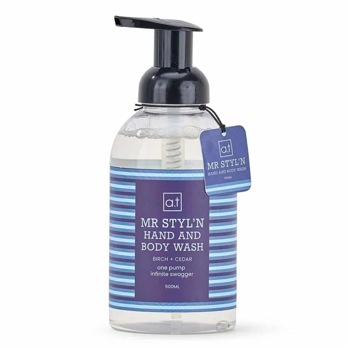 Men’s Birch & Cedar Hand and Body Wash 500ml – eucalyptus and camphor foaming wash and grooming gift for him