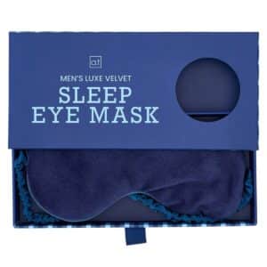 Men’s Velvet Navy Sleep Mask with satin backing presented in gift box – luxury sleep and relaxation gift for him