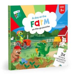 On The Farm Magnetic Puzzle Book with three nine-piece puzzles forming one connected farm animal landscape
