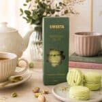 Pistachio Yo Yo Biscuits served with tea for afternoon tea