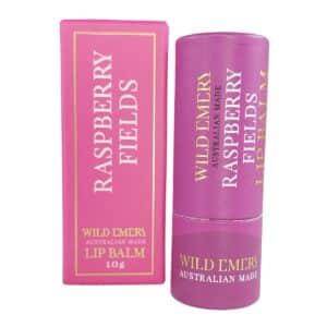 Raspberry Fields Natural Lip Balm handmade in Australia with jojoba oil, vegan formula and eco-friendly cardboard tube for naturally soft, smooth and hydrated lips.