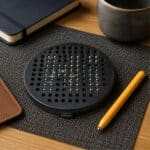 Round Mini Magnetic Pad Black Sensory Board on a desk