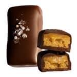 Salted caramel shortbread bar with view showing a cut piece