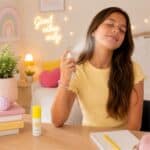 Tween using My Vibe Aromatherapy Mist as part of her daily self-care routine