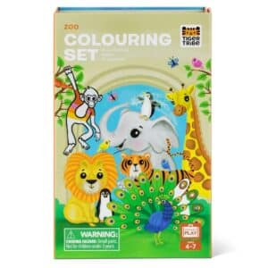Zoo Colouring & Activity Set with animal colouring pages, 10 markers, sticker sheets and magnetic storage box
