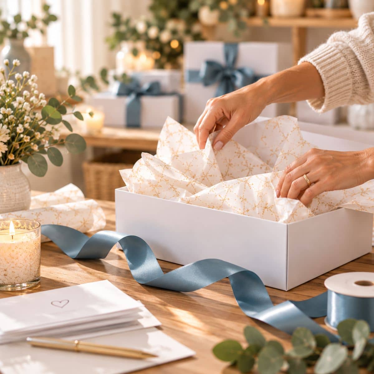 Australian family-owned Sending Hugs gift hamper being carefully packed for delivery