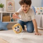 Child playing with Bouncible Otter Otto bouncing plush toy