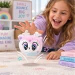 Child playing with Bouncible Deer Isla bouncing plush toy
