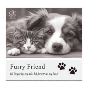 Soft white Forever In My Heart pet loss memorial photo frame with paw prints and silver-plated details