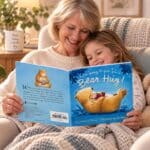 Grandmother and Child reading I’m Going To Give You A Bear Hug bedtime book in a cosy reading setting