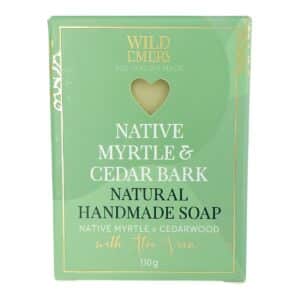 Native Myrtle & Cedar Bark Soap 110g handmade bar with lemon myrtle, cedarwood, aloe vera and Australian hemp seed oil