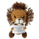 Positive Lion mini handmade crochet plush with quiet courage message