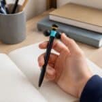 Thumb flicking the spinning top of a black Sensory Fidget Pen