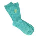Mint ribbed Small Steps Every Day Comfiest Socks with yellow embroidered wording and small green hearts